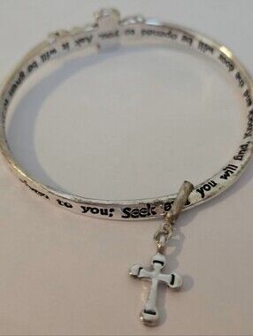 CROSS BANGLE BRACELET BY MOBIUS WITH INSCRIBED VERSE